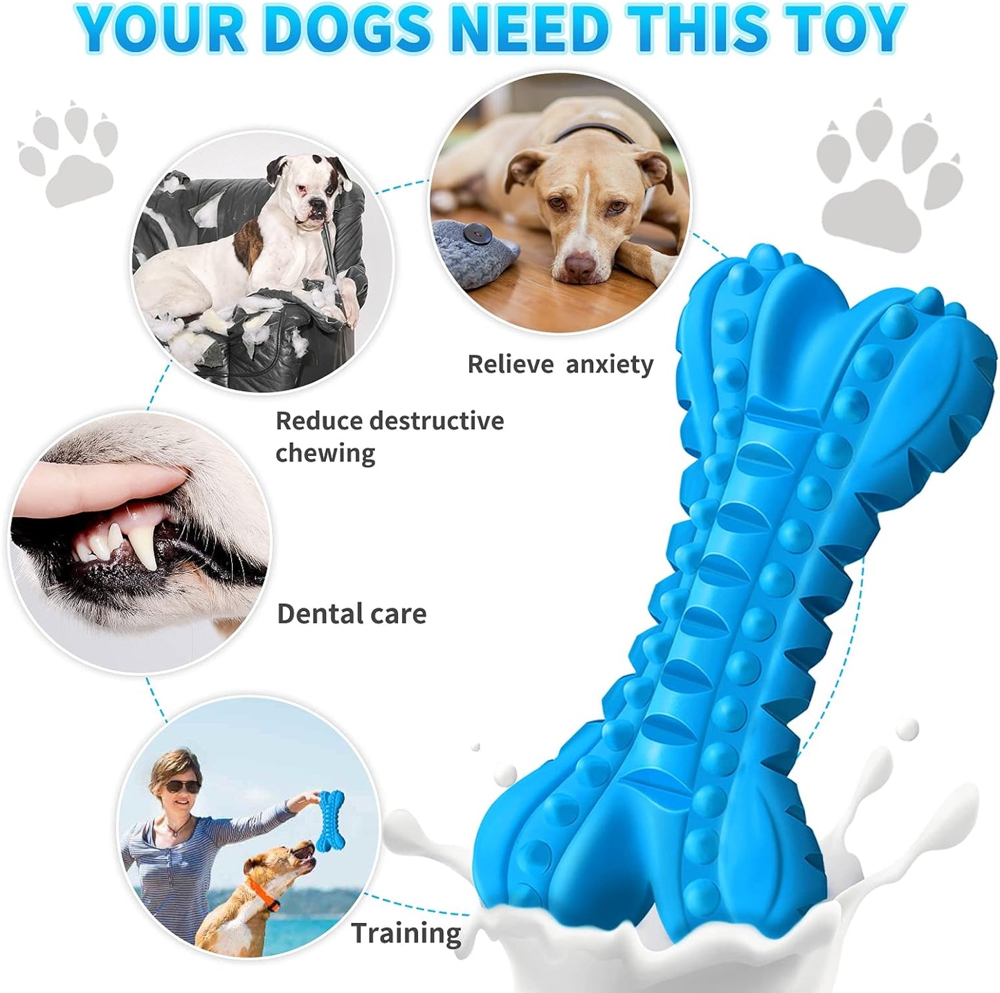 Squeaky Dog Bone Chew Toy, Nearly Indestructible