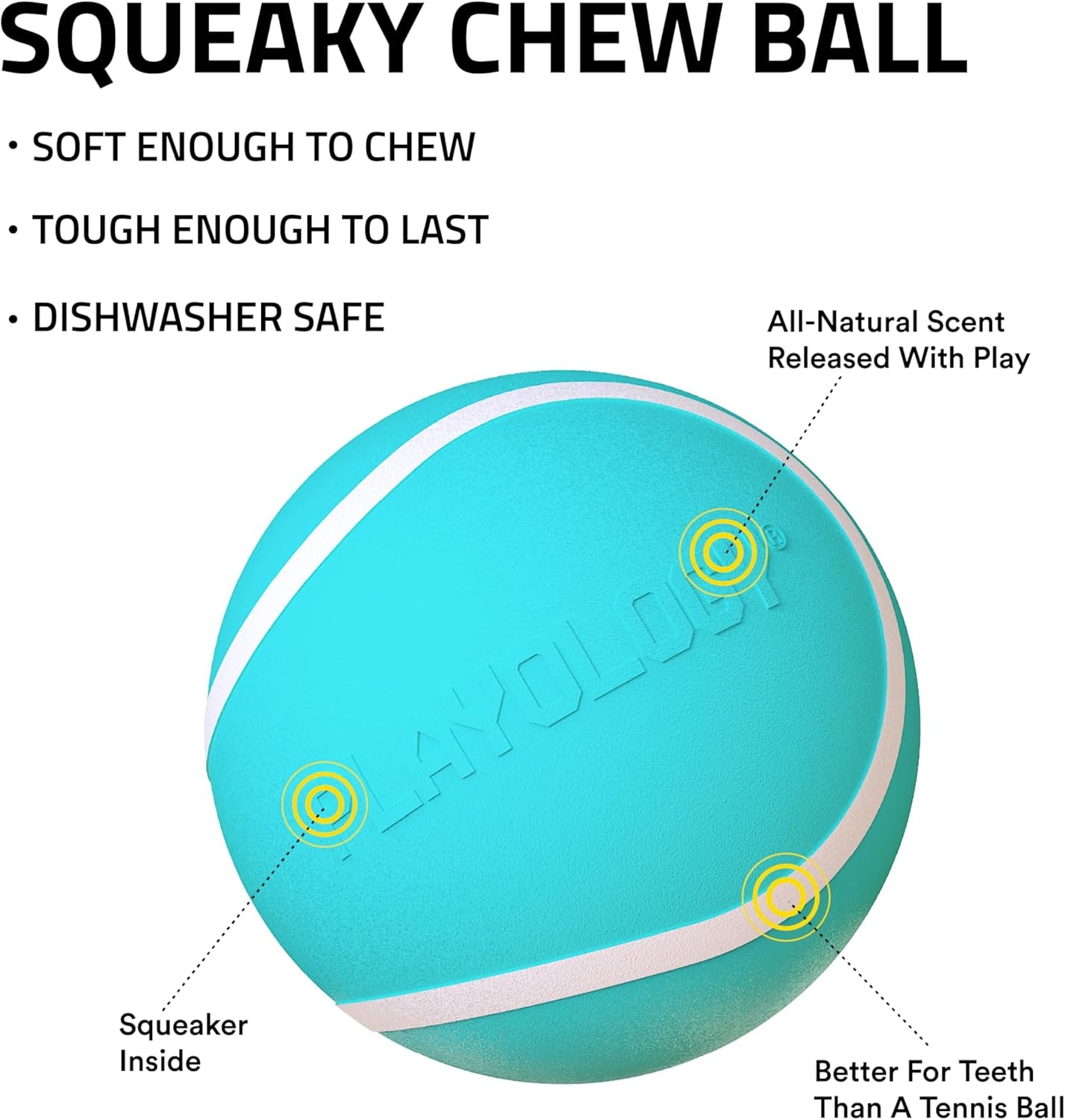 Squeaky Chew Ball for Dogs | Engaging All-Natural Peanut Butter Scented Toy for Medium Dogs up to 50Lbs | Squeak, Fetch, and Play!