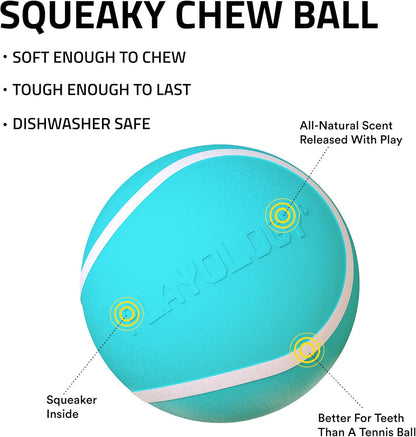 Squeaky Chew Ball for Dogs | Engaging All-Natural Peanut Butter Scented Toy for Medium Dogs up to 50Lbs | Squeak, Fetch, and Play!