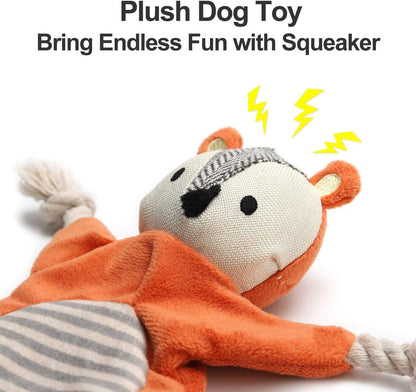 Squirrel Plush Toy, Stuffless Dog Chew Toy with Rope Knots, Crinkle Squeaky Toy for Small Dogs